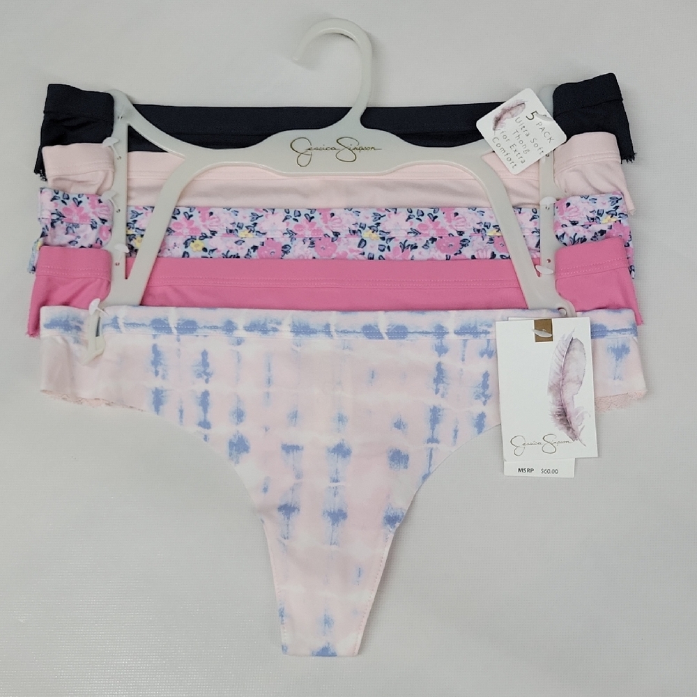 Jessica Simpson Pink and Blue Floral Thong Set